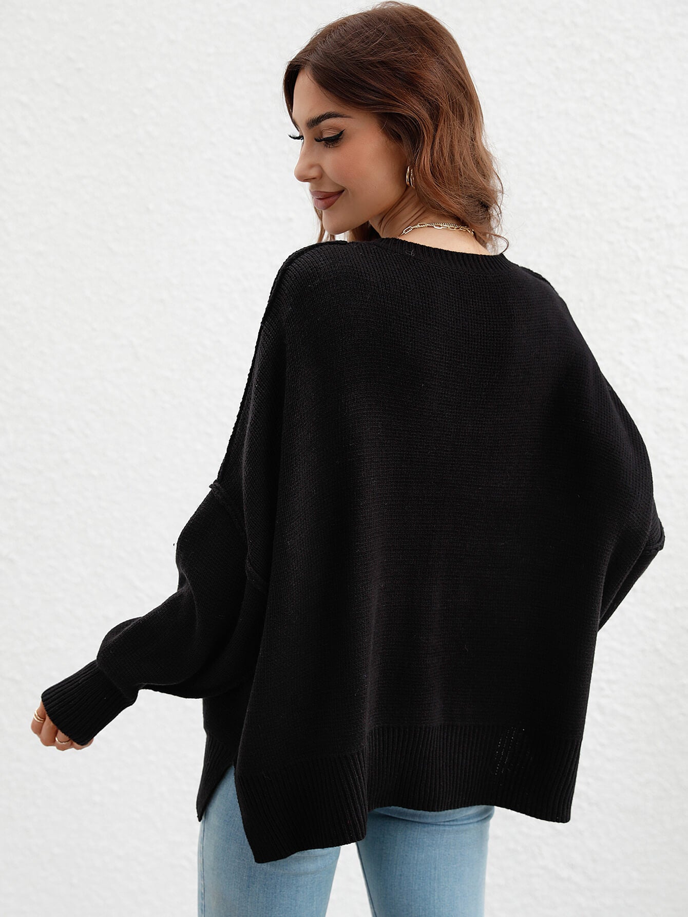 Exposed Seam Dropped Shoulder Slit Sweater The Nest On Main