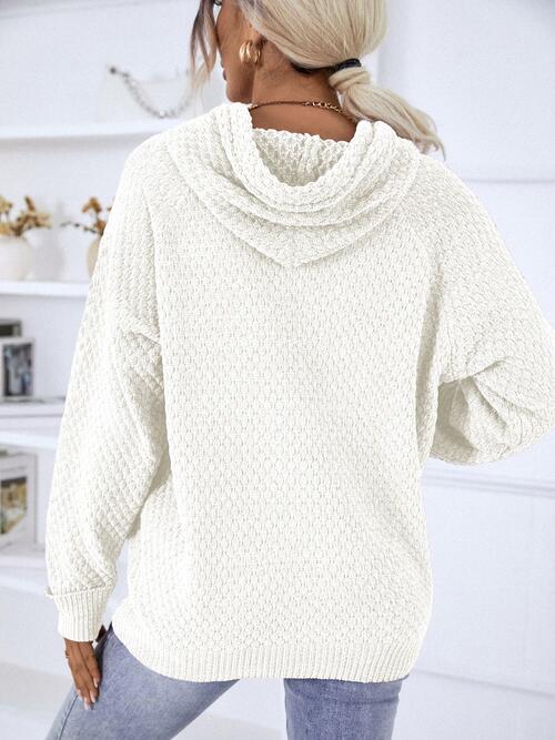 Texture Drawstring Long Sleeve Hooded Sweater