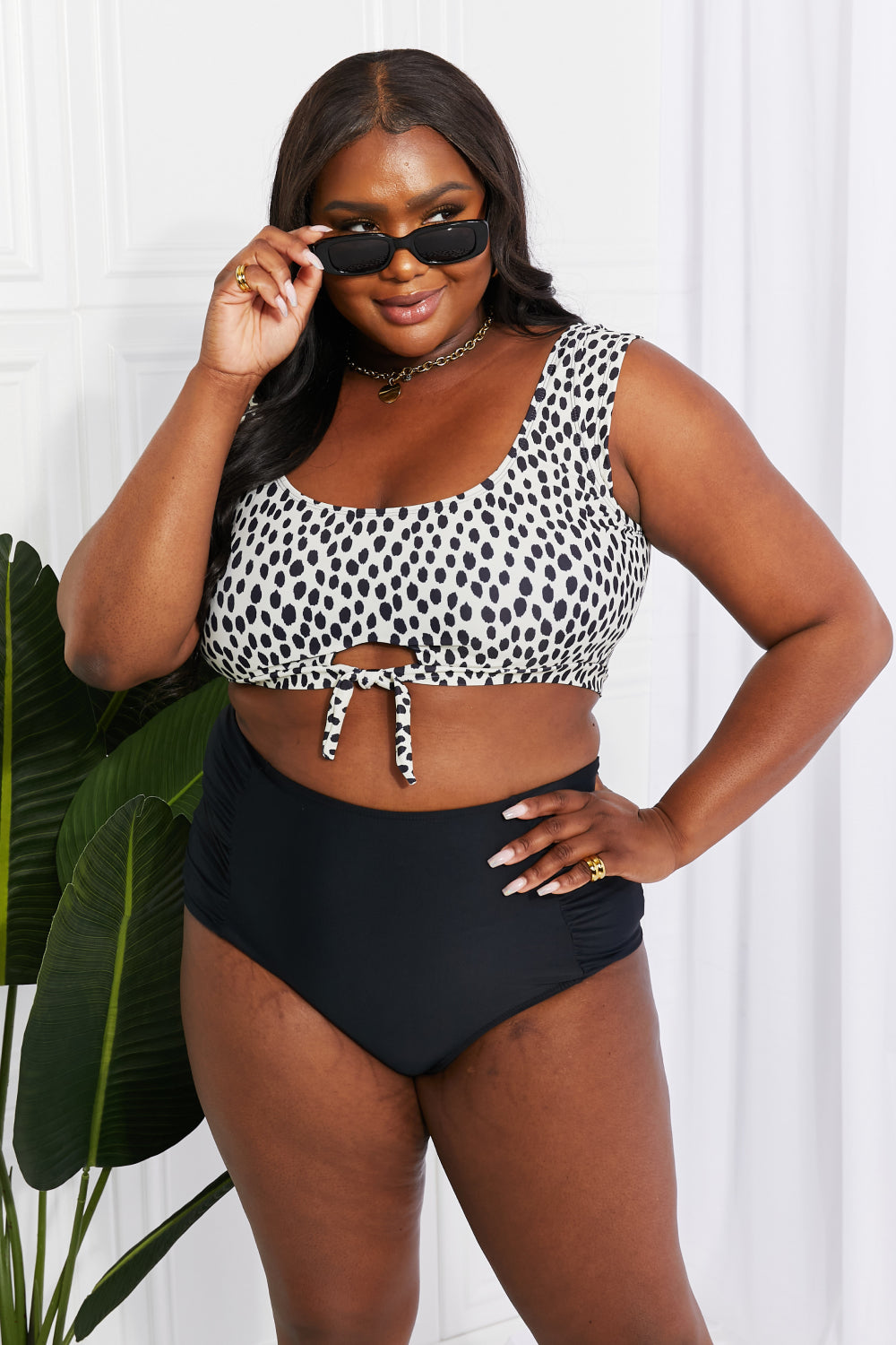 Sanibel Crop Swim Top and Ruched Bottoms Swimsuit in Black
